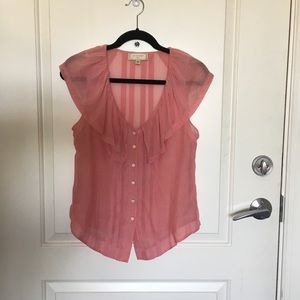 Anthropologie Pink Ruffled Sleeveless Blouse